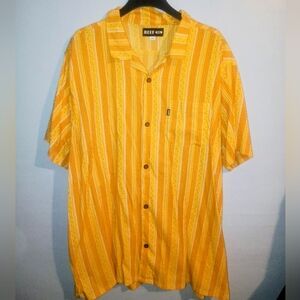 Reef Men’s Yellow Striped Short Sleeve Button-Up Shirt XXL ResortWear Hike Fish